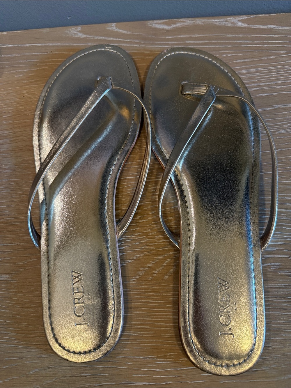 J. Crew Metallic Pewter Leather Flip Sandals